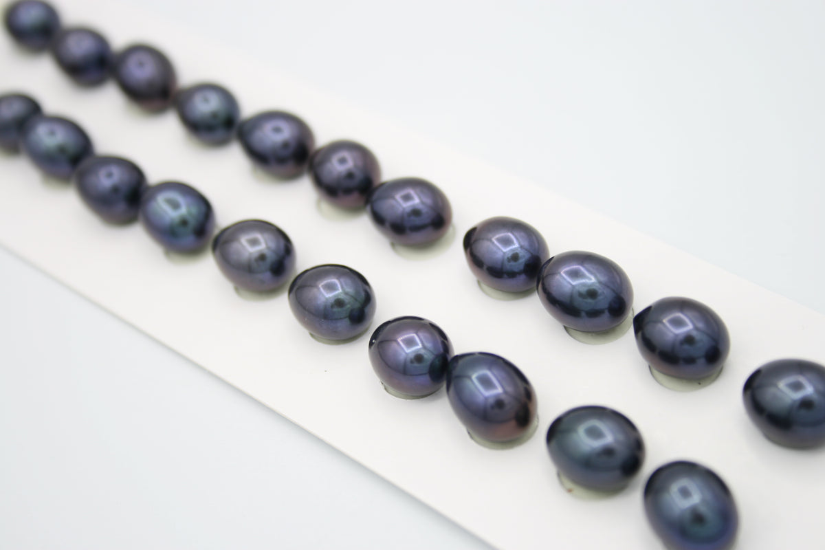 Loose Oval Freshwater Pearls Half Drilled Black