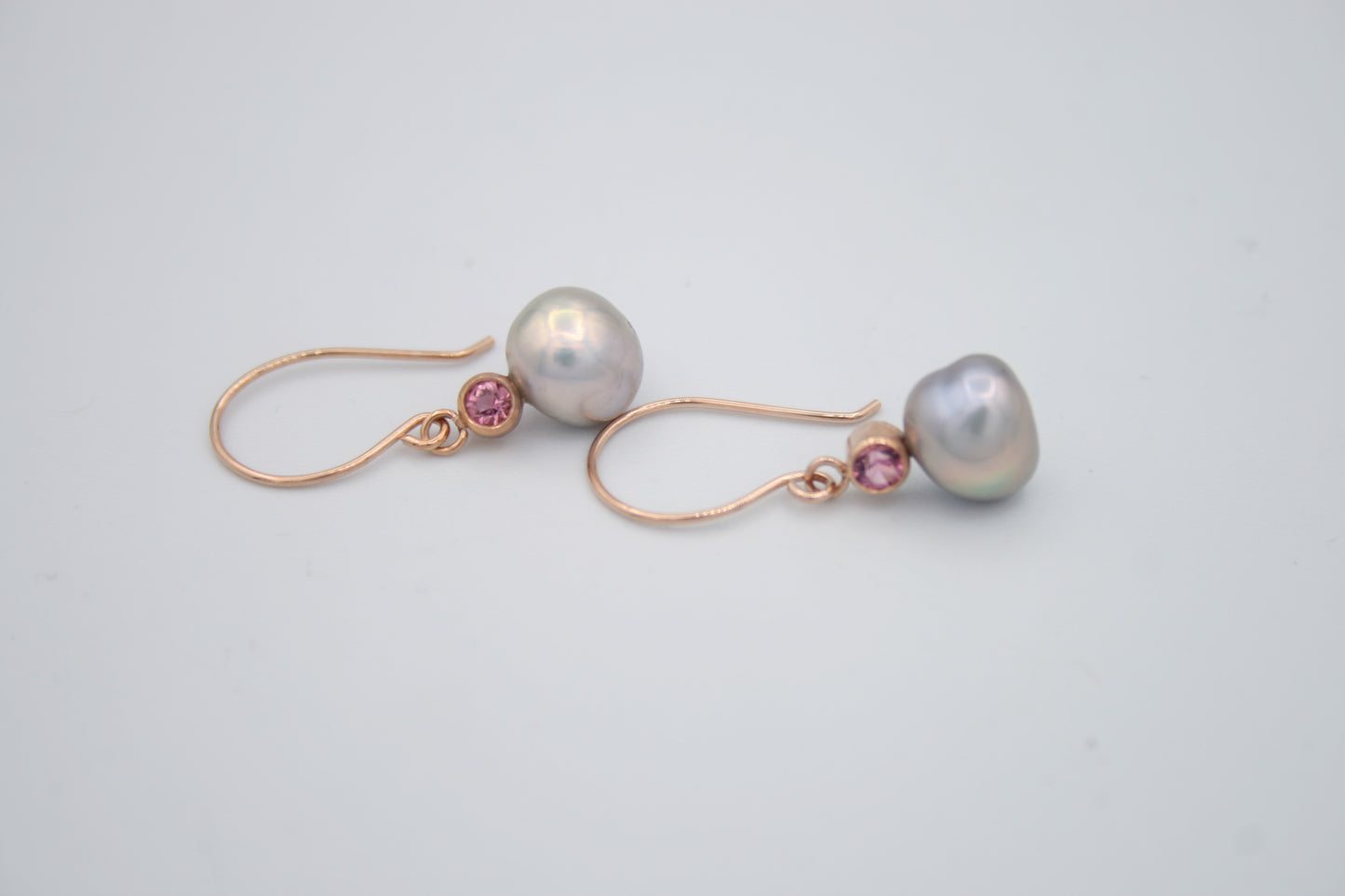 Pink Sapphire and Pearl Earrings