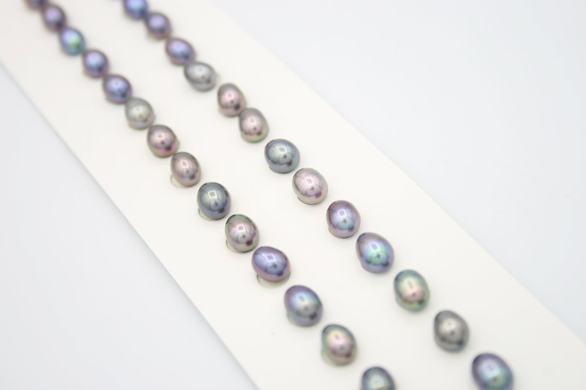 Loose Oval Freshwater Pearls Half Drilled Black