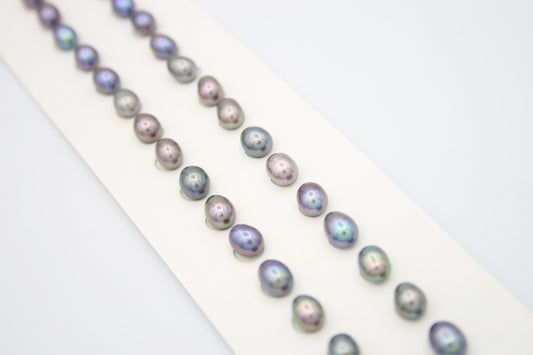 Loose Oval Freshwater Pearls Half Drilled Black