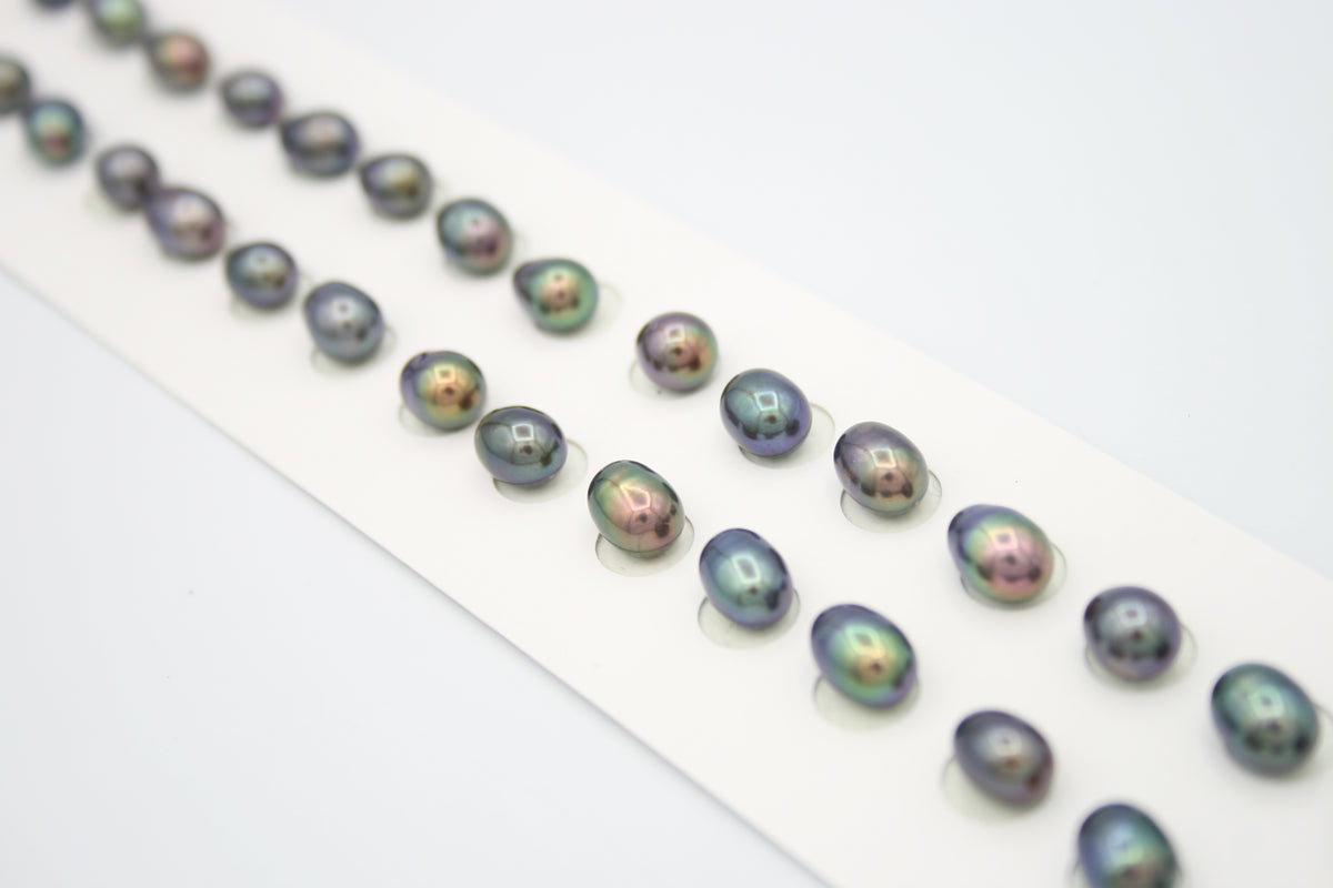 Loose Oval Freshwater Pearls Half Drilled Black