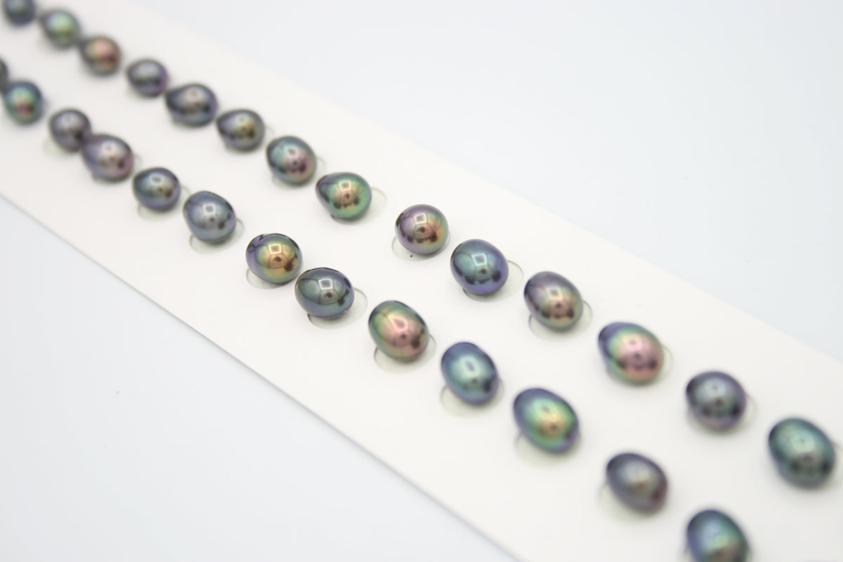 Loose Oval Freshwater Pearls Half Drilled Black