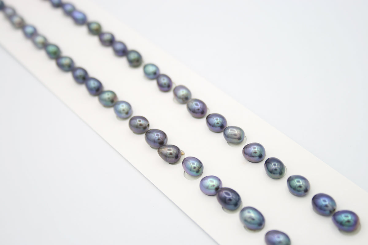 Loose Oval Freshwater Pearls Half Drilled Black
