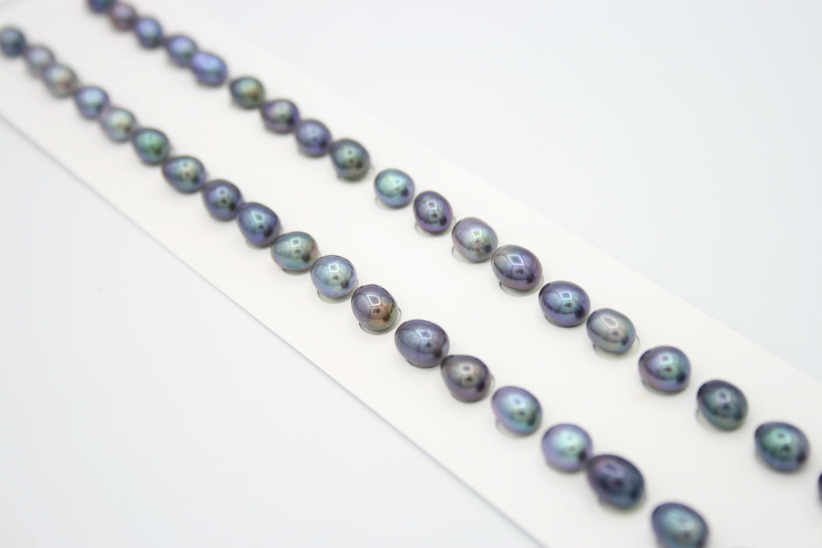 Loose Oval Freshwater Pearls Half Drilled Black