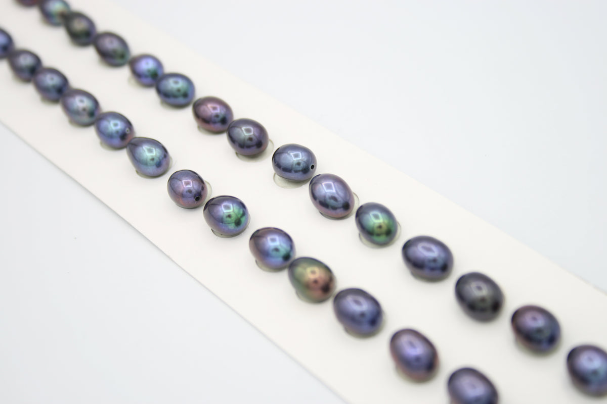 Loose Oval Freshwater Pearls Half Drilled Black